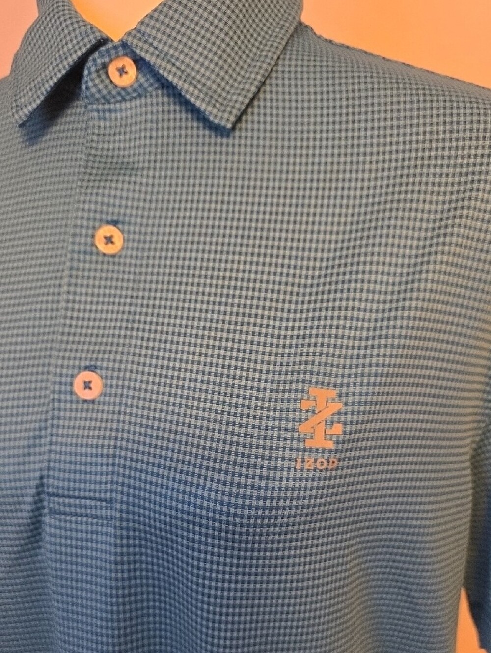 Izod Blue Micro-Check Performance Polo - Picture 2 of 7